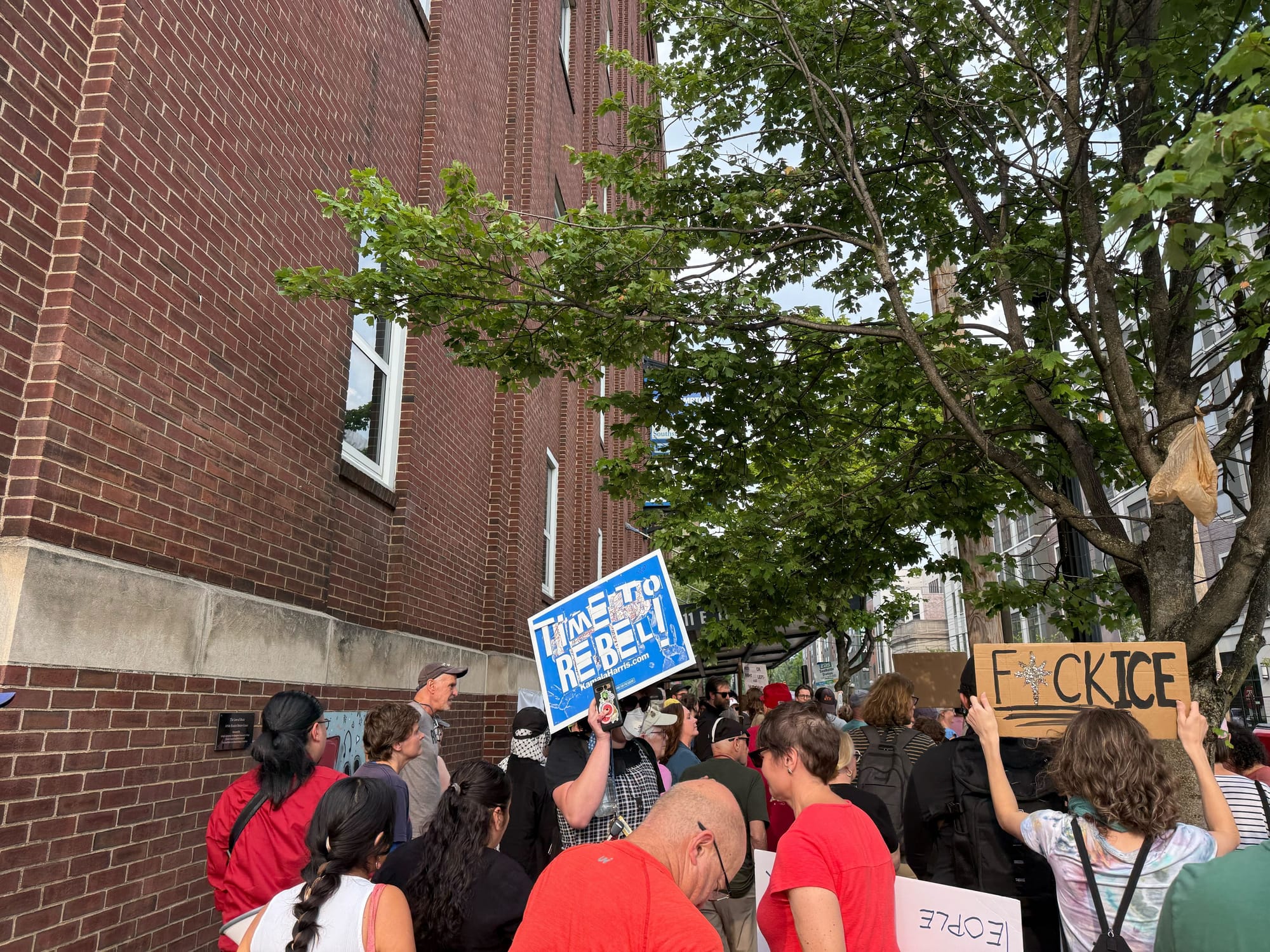 Residents gathered at a rally in Bethlehem on Thursday, June 12 to protest a federal immigration raid at the fire-damaged Fiv