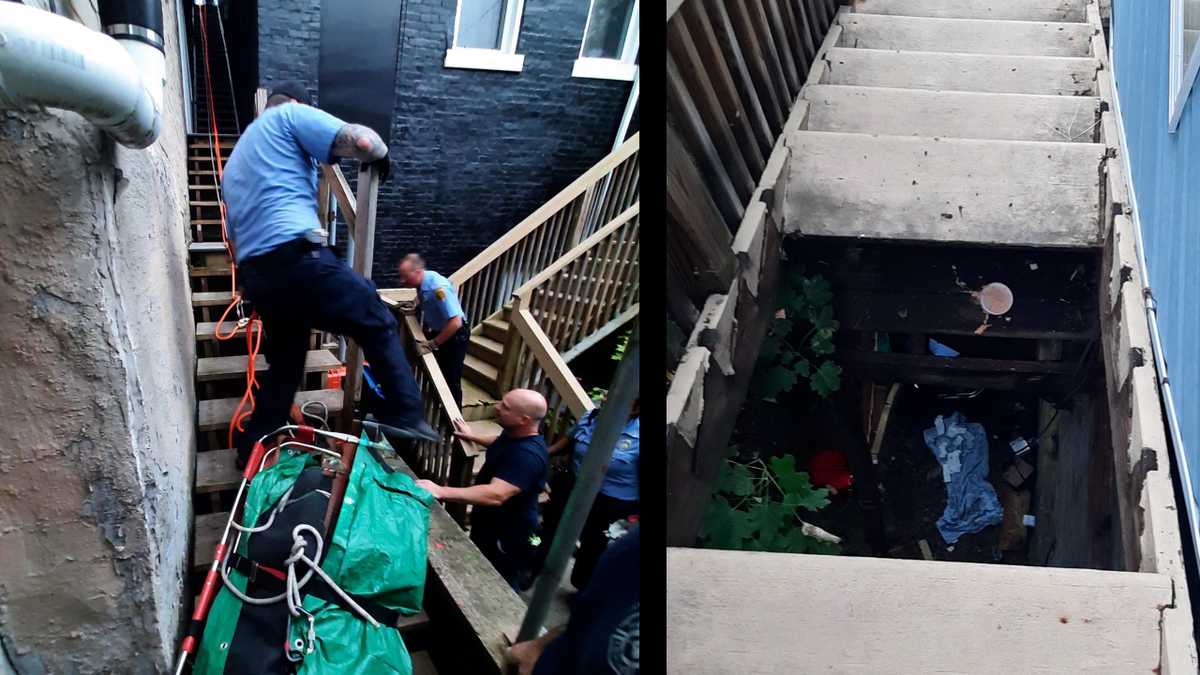 Woman rescued after staircase collapses in Pittsburgh