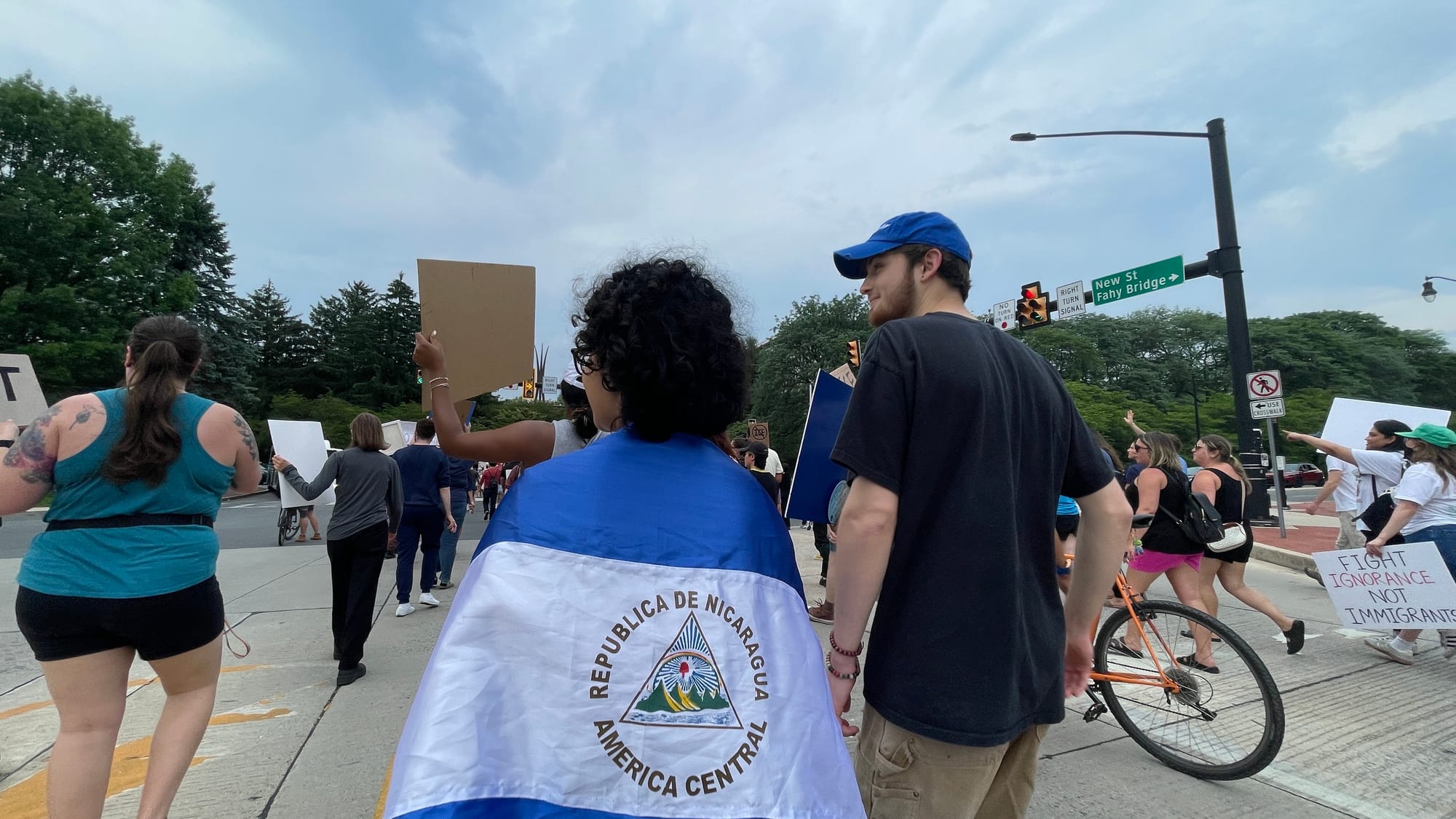Residents gathered at a rally in Bethlehem on Thursday, June 12 to protest a federal immigration raid at the fire-damaged Fiv