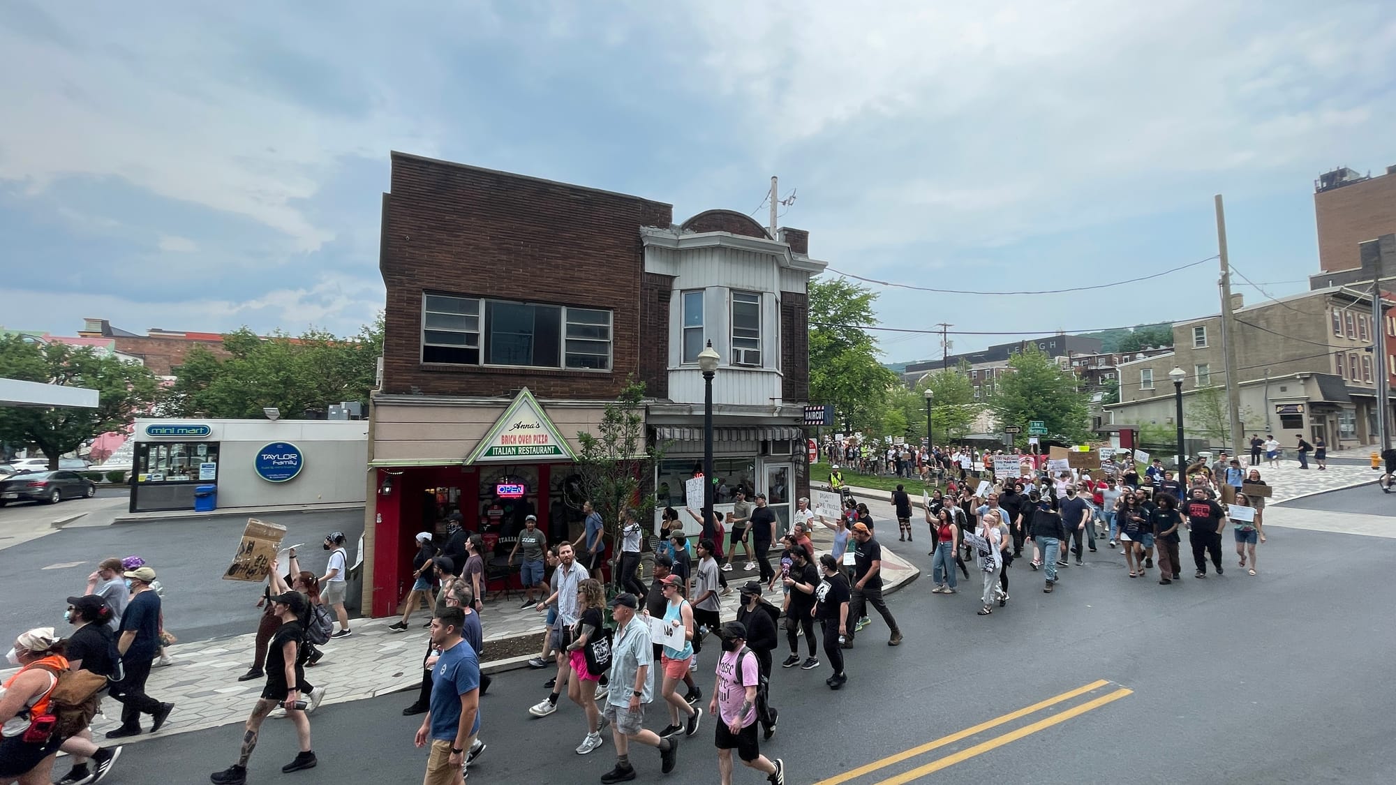Residents gathered at a rally in Bethlehem on Thursday, June 12 to protest a federal immigration raid at the fire-damaged Fiv