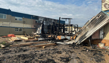 Fire damage to Bethlehem High School in Saskatoon after a blaze on Aug. 7, 2026.
