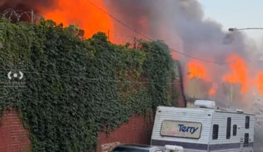 Large fire burning at scrap metal yard in North Philadelphia