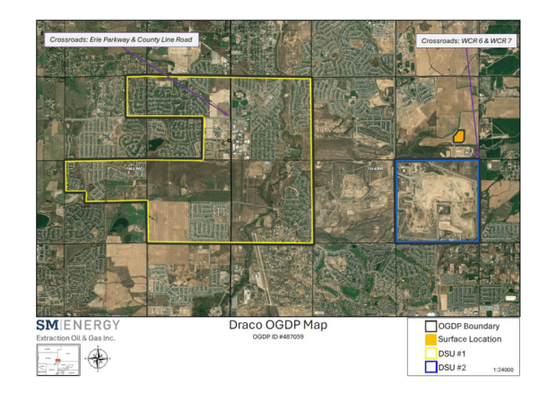 A new drilling map for the Draco Pad removes about 1,000 acres from the western side of the previous drilling area. (Courtesy image / Colorado Energy & Carbon Management Commission)
