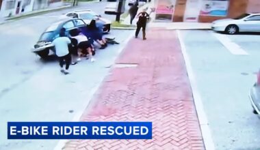 Good Samaritans helped lift a car to free a woman trapped underneath after a horrific e-bike crash in Prospect Park, Pennsylvania