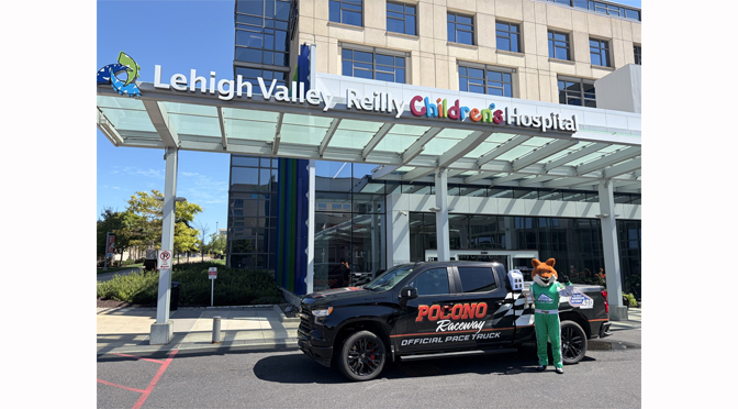 Pocono Raceway’s Tricky the Fox Gifts Speedy Bear Kits to Patients at Lehigh Valley Reilly Children’s Hospital, Part of Jefferson Health