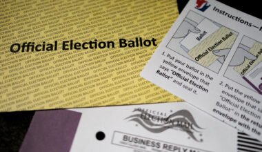 A mail-in ballot, during the Pennsylvania primary election, is displayed in this illustration picture taken in Philadelphia.