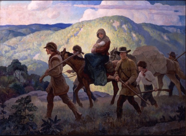"Daniel Boone, The Home Seeker -- Cumberland Valley," oil on canvas painted by N.C. Wyeth in 1936. (Courtesy of the Reading Public Museum)