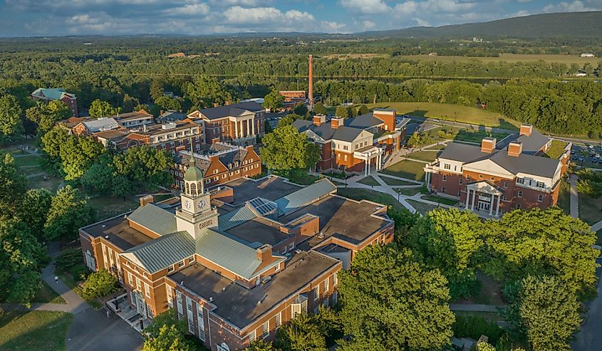 Aerial view of Bucknell University in Lewisburg, Pennsylvania.
