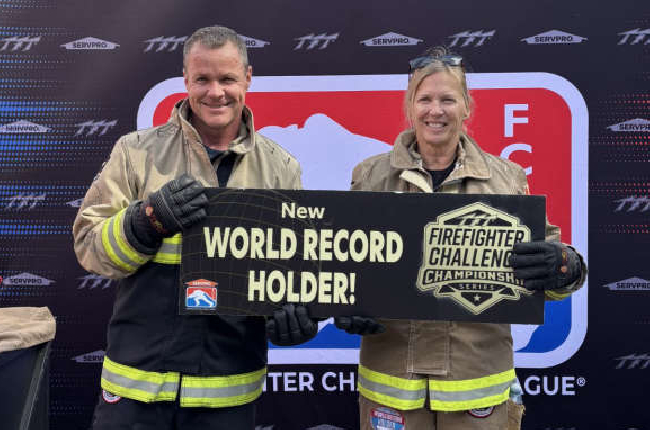 A record-setting day for two Stone Mills Township firefighters at an international event in Erie, PA