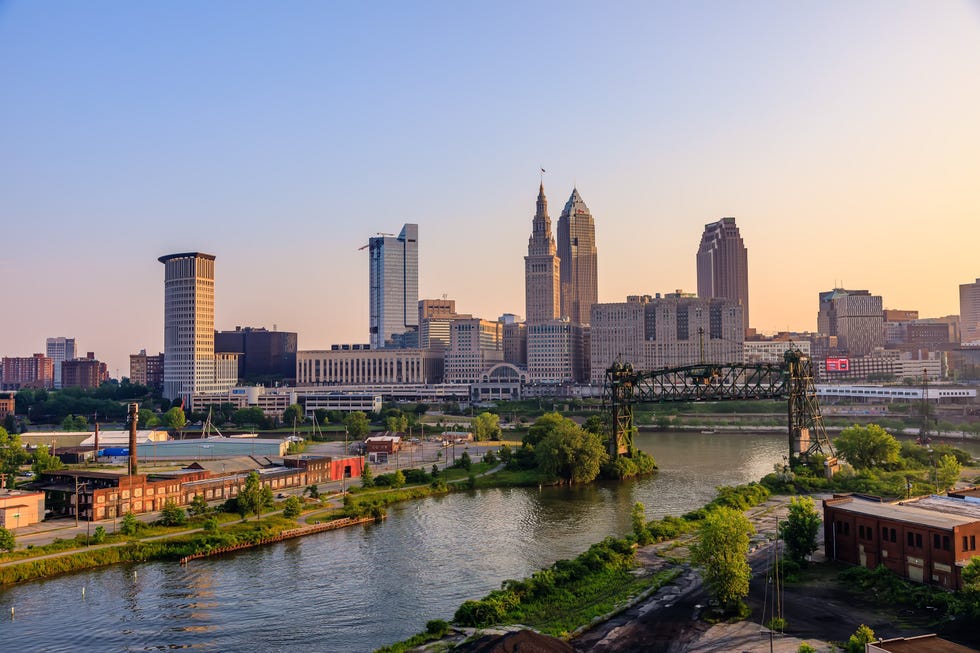 In the morning, a view of Cleveland's skyline from the Hope Memorial Bridge - Cleveland, Ohio, USA.