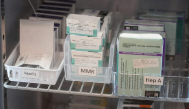 FILE PHOTO: MMR vaccines sit inside a medical refrigerator in Spartanburg