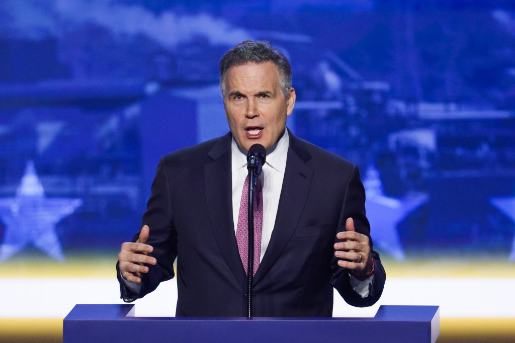 U.S. Sen. David McCormick (R-PA) speaks on stage at the 2026 Republican National Convention.