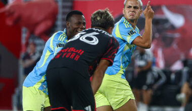 Philadelphia Union midfielder Cavan Sullivan (6) reacts after scoring a goal against the New York Red Bulls during the second half at Sports Illustrated Stadium.