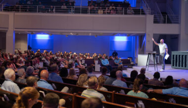 Jason Britt, lead pastor at Bethlehem Church, delivers the keynote message during the SPARK conference at McConnell Baptist Church on Sunday, Aug. 30. (Index/Henry Durand)