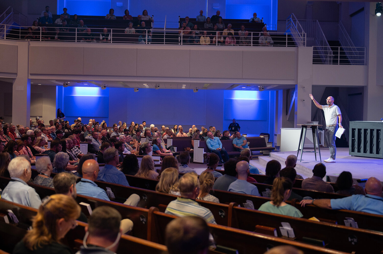 Jason Britt, lead pastor at Bethlehem Church, delivers the keynote message during the SPARK conference at McConnell Baptist Church on Sunday, Aug. 30. (Index/Henry Durand)