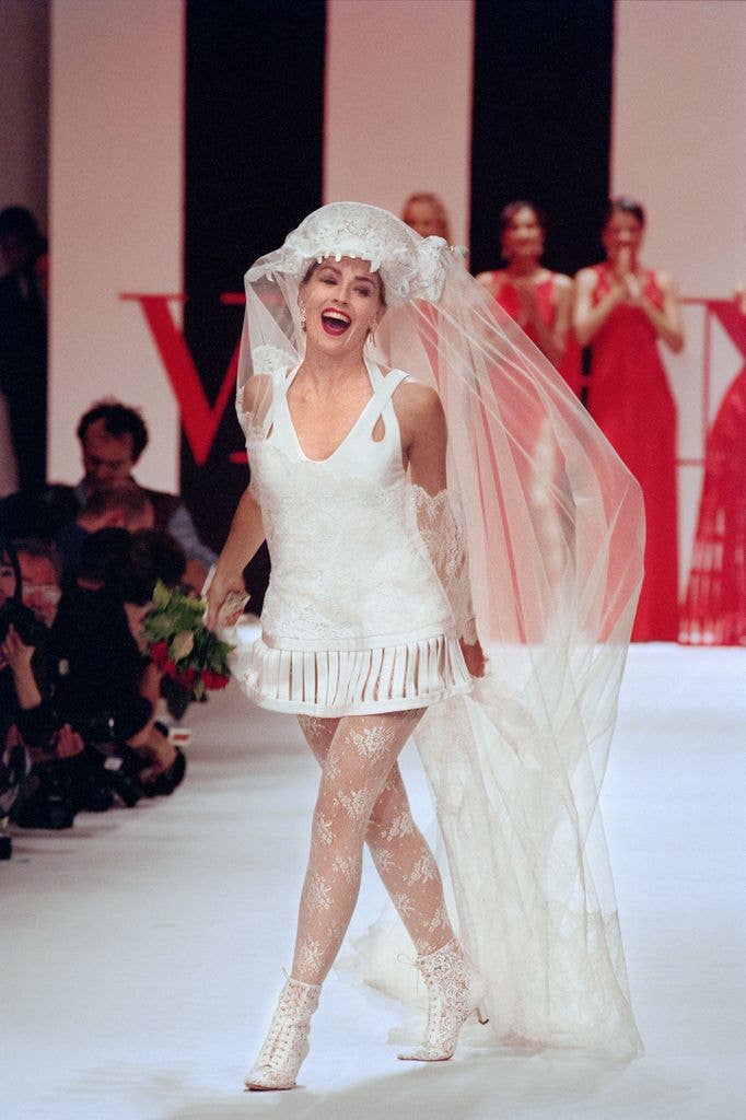 Sharon in bridalwear for Valentino's 1992 Spring/Summer ready to wear collection 