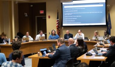 The Lower Merion school board pictured during an April 2026 meeting at the district administration building.