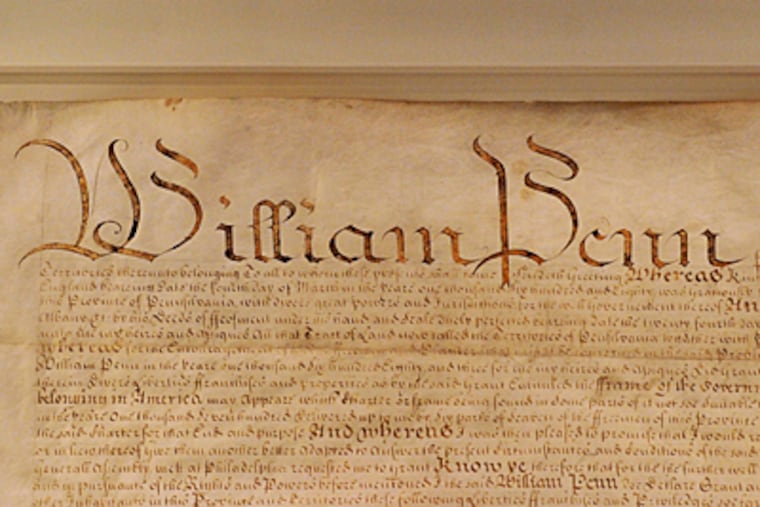 An original 1701 Pennsylvania Charter of Privileges drawn up by William Penn to serve as a "frame of government," or constitution, for the Province of Pennsylvania.