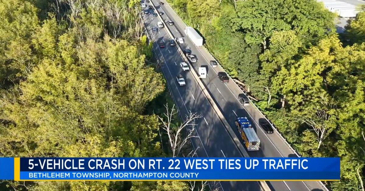 5-vehicle crash on Route 22 in Bethlehem Twp. ties up traffic | Video
