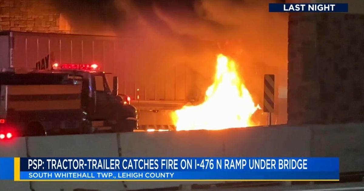 Tractor-trailer severely damaged after brakes catch fire on I-476 Northbound | Lehigh County