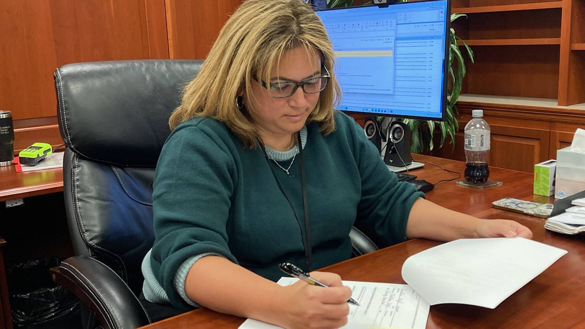 Erie County Executive Christina Vogel works in her office at the Erie County Courthouse on Jan. 20, 2026. Erie County Executive Christina Vogel works in her office at the Erie County Courthouse on Jan. 20, 2026.