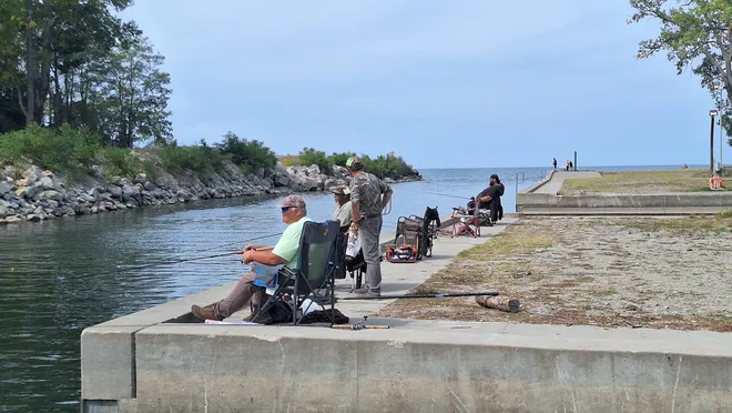 Anglers enjoy fishing for steelhead at the mouth of Walnut Creek and Lake Erie throughout the fall and winter months.