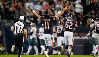 Case Keenum drives Chicago to 3 touchdowns as the Bears beat the Eagles 27-7