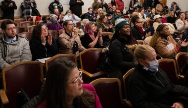 Upper Darby residents gather during a township meeting in January. Upper Darby's council on Wednesday passed an ordinance restricting the township's cooperation with federal immigration officials.