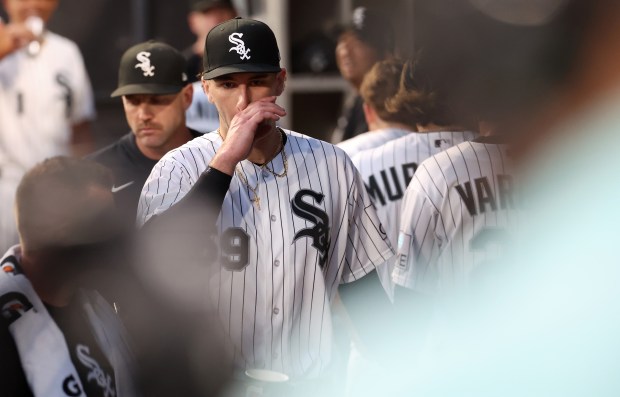 Chicago White Sox starting pitcher Sean Burke (59) walks through the dugout after a poor first inning against the Pittsburgh Pirates at Rate Field in Chicago on Sept. 8, 2026. (Chris Sweda/Chicago Tribune)