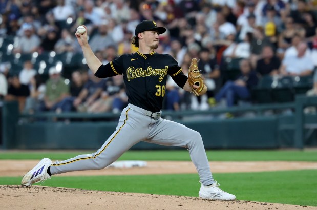 Pittsburgh Pirates starting pitcher Bubba Chandler (36) delivers to the Chicago White Sox in the first inning of a game at Rate Field in Chicago on Sept. 8, 2026. (Chris Sweda/Chicago Tribune)