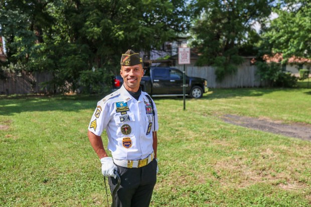 Wounded war veteran Jody Tighe, of Scranton, at the site of his future home in Wilkes-Barre on Friday, Aug. 28, 2026. (JASON ARDAN / STAFF PHOTOGRAPHER)