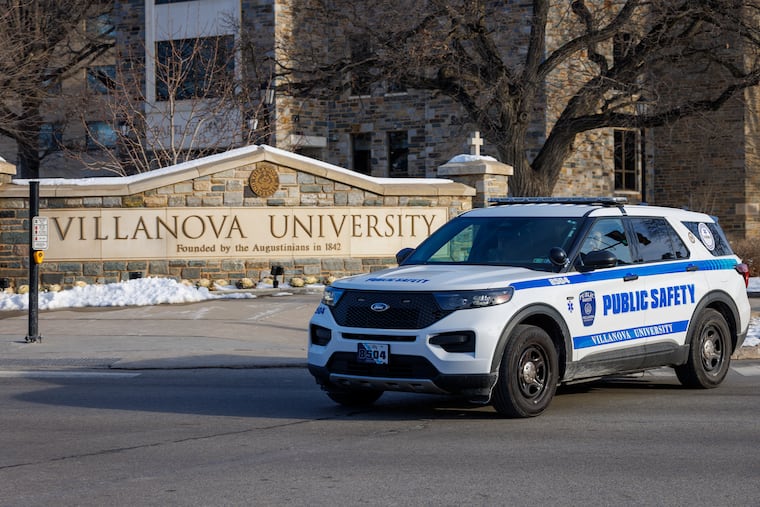 A Villanova public safety officer vehicle drives along Lancaster Avenue, at the university campus, Thursday, Jan. 22, 2026.