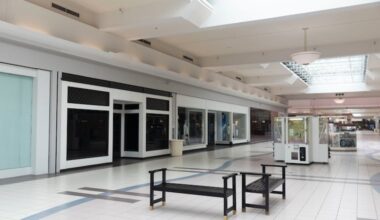 Empty storefronts at the Neshaminy Mall, as seen in 2024.