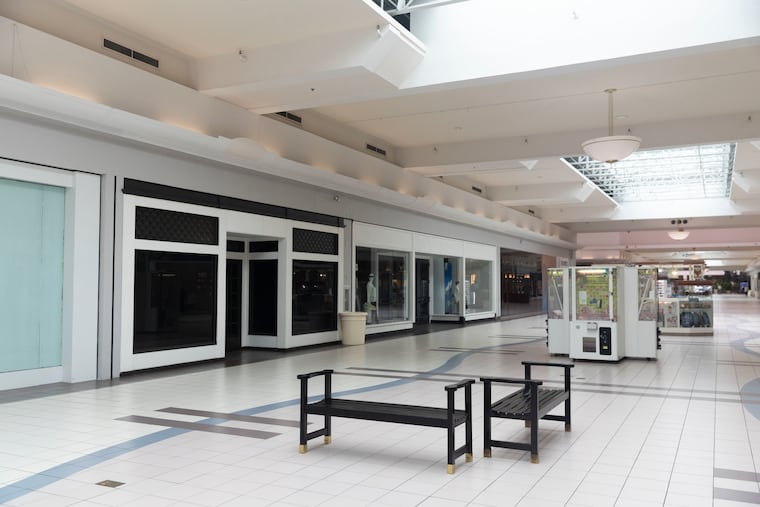 Empty storefronts at the Neshaminy Mall, as seen in 2024.