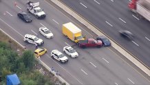 Traffic was reduced to one lane as vehicles moved slowly following a crash along I-95 at Cottman Avenue in Northeast Philly on Thursday afternoon.
