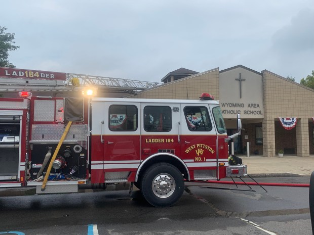 Students and staff have been evacuated after a fire broke out around 10 a.m. Tuesday morning at Wyoming Area Catholic School at 1690 Wyoming Ave., Exeter, according to the Wyoming Area Regional Police Department. (Christopher Doyle / Staff Photographer)