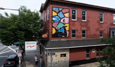A mural featuring John Legend titled “Legendary Performances” by Alloyius Mcilwaine on The Fire music venue in Philadelphia on Sunday, July 28, 2024.