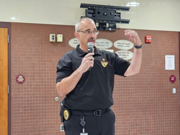 Gov. Mifflin Safe Schools Director Jeff Reichert said security personnel were responding to a fight at a recent variety football game when students began running in the opposite direction yelling that someone had a gun. Neither person involved in the fight had a weapon, he said. (MICHELLE LYNCH/READING EAGLE)