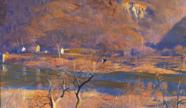 Daniel Garber (1880-1958), "Over at Byram," 1940. Oil on canvas mounted on Masonite, 30 x 30 inches. James A. Michener Art Museum. Gift of Oliver Pearson. The painting is part of the ongoing “Abstractions of Nature: Quarries and Industry in Pennsylvania Impressionism” show at the Michener Art Museum.