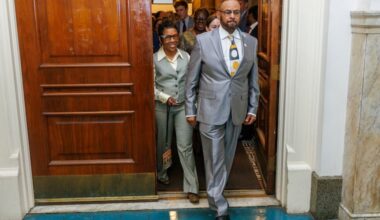 Councilmember Curtis Jones Jr. leaving the caucus room to attend a budget address from Mayor Cherelle L. Parker in City Hall on March 13, 2025.