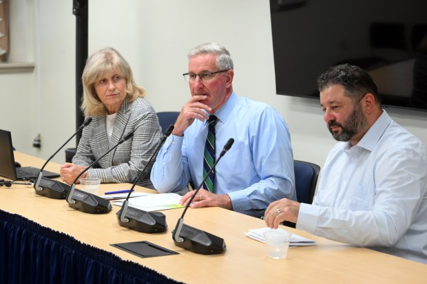 From left, state Sen. Judy Schwank, state Agriculture Secretary Russell Redding and state veterinarian Dr. Alex Hamberg prepare to answer questions during an agriculture update event in the Janssen Conference Center at the Penn State Berks campus on Friday, Sept. 25, 2026.(BILL UHRICH/READING EAGLE)