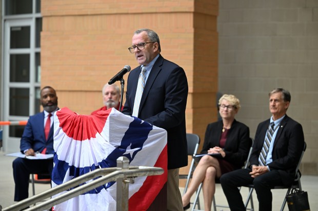 Berks County Commissioner Dante Santoni speaks during the Berks Remembers 25th Anniversary of Sept. 11, 2001, on Friday at the Berks County Services Center. (BILL UHRICH/READING EAGLE)