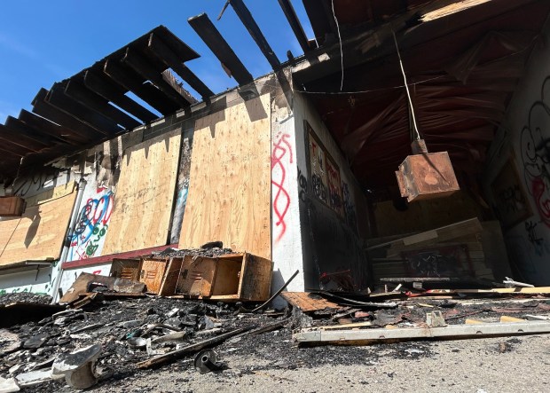 A fire intentionally set April 28 at the former Hillside Pool property delayed a planned splash park at the city-owned site. (BILL UHRICH/READING EAGLE)