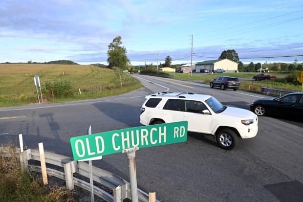 Speeding cars and large trucks in the stretch of Route 183 in the Mount Pleasant area makes it hazardous to cross the road in vehicles or on foot, residents say. (BILL UHRICH/READING EAGLE)