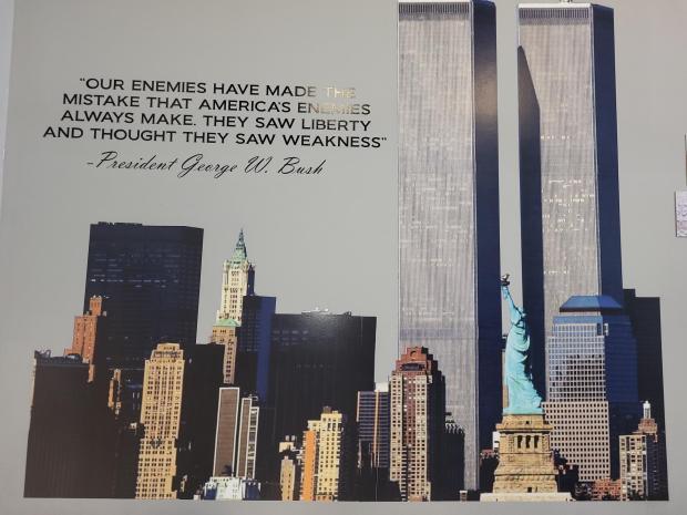 This artwork on the wall of the Dickson City Borough Building is part of the 9/11 memorial in the lobby. (Courtesy of Cesare Forconi)