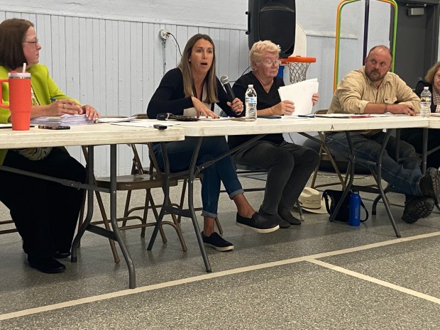 Courtney Prokopchuk, vice chair of the Benton Twp. Planning Commission, speaks during a public hearing on a township ordinance regulating data center development Tuesday, Sept. 23, 2026. (Christine Lee/Staff Photo)