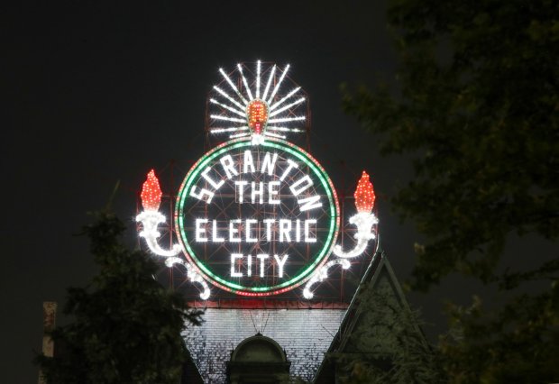 The "Scranton, The Electric City" sign atop the Scranton Electric Building on July 13, 2023. (TIMES-TRIBUNE / FILE PHOTO)
