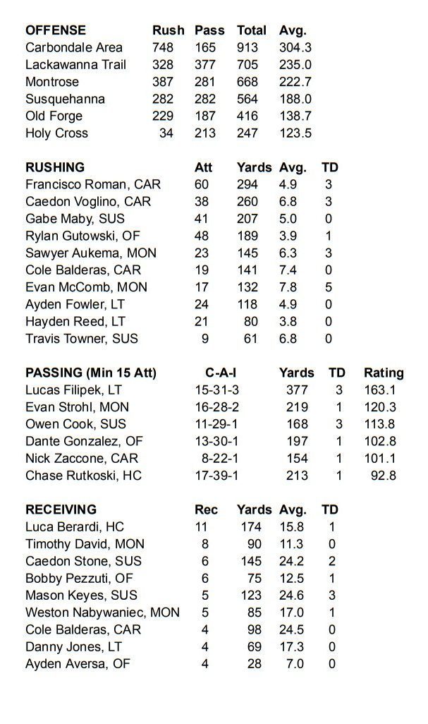2026 Lackawanna Football Conference Coaches Association Statistics