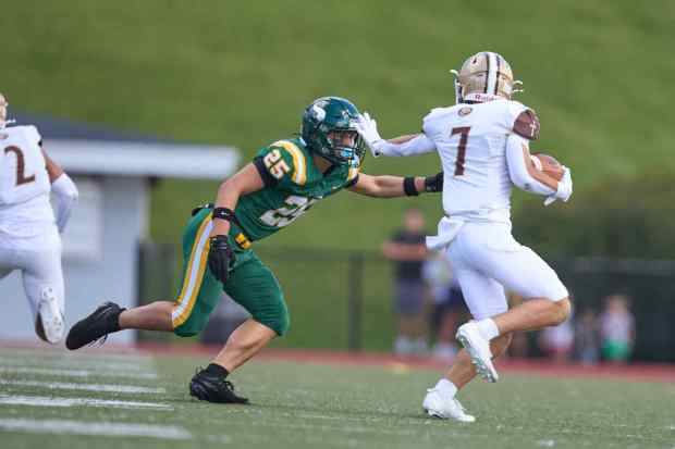 Bethlehem Catholic's Antonio Salomoni gets past Allentown Central Catholic's John Kowal on Saturday, Sept. 5, 2026, at J. Birney Crum Stadium. (David Garrett/Special to The Morning Call)