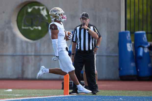 Bethlehem Catholic's Carter Vassa scores his 3rd touchdown in the first half against Allentown Central Catholic on Saturday, Sept. 5, 2026, at J. Birney Crum Stadium. (David Garrett/Special to The Morning Call)